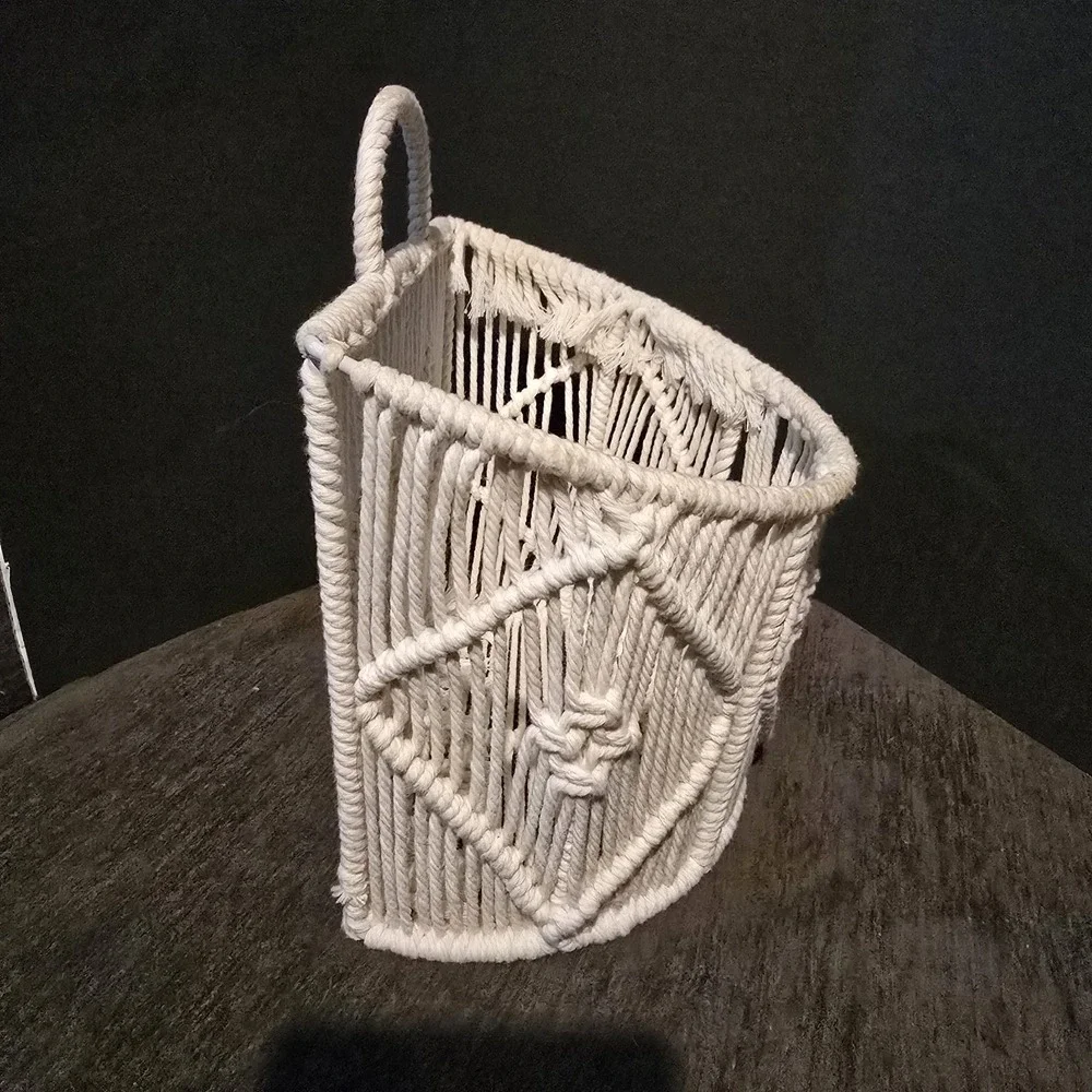 Boho Macrame Wall Hanging Basket Woven Pocket Planter Storage Medium Size Cream